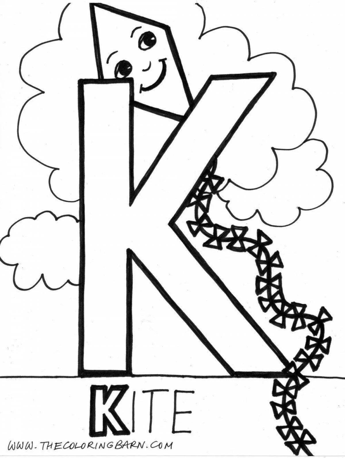Glowing letter k coloring page