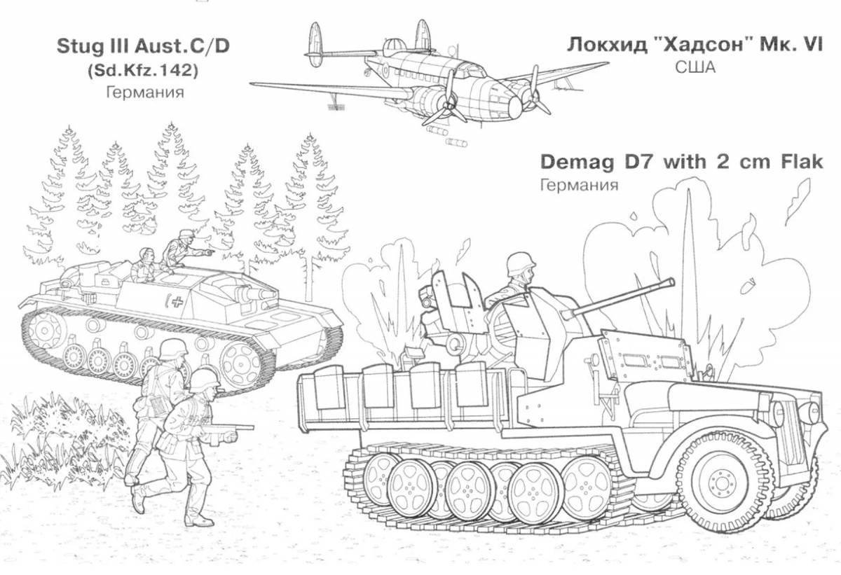 Coloring page stylish military equipment