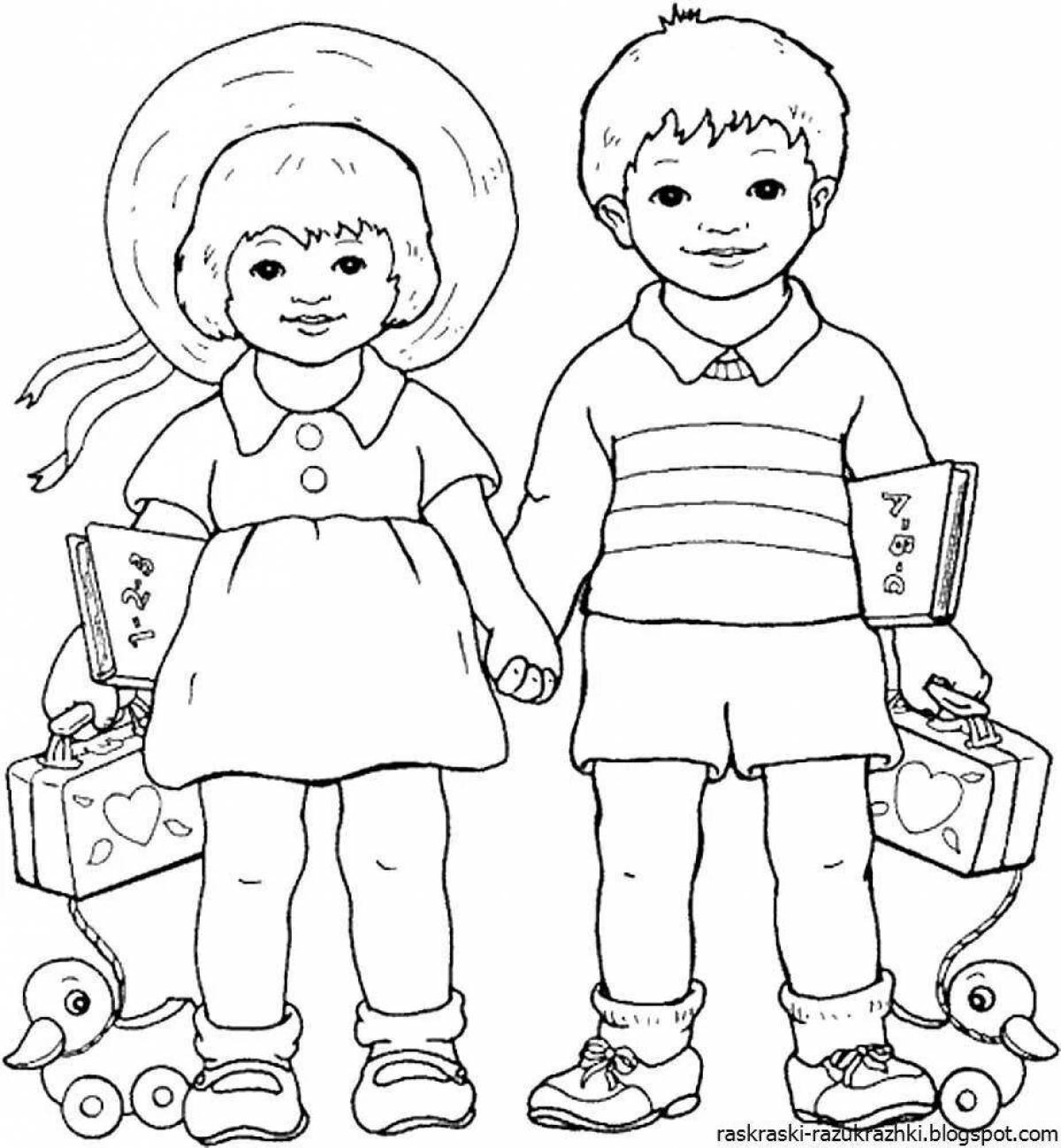 Fun coloring girl and boy drawing