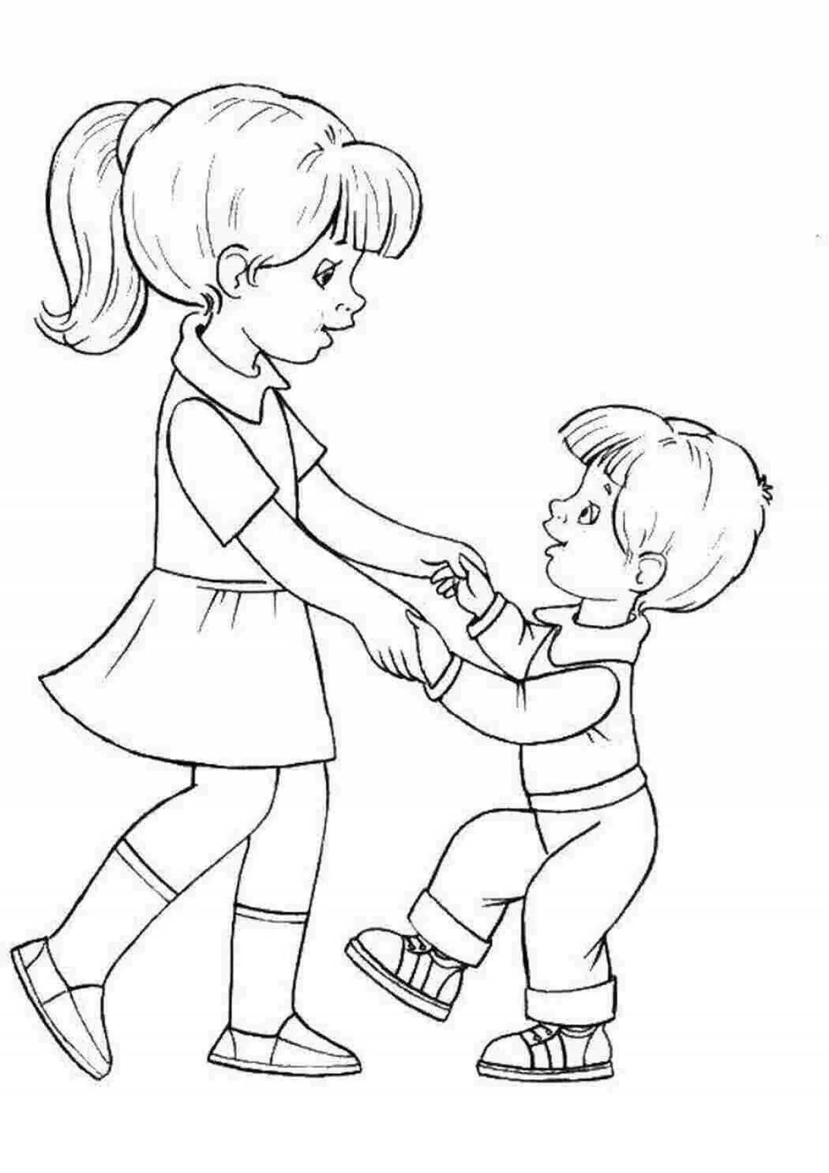 Great coloring drawing of a girl and a boy