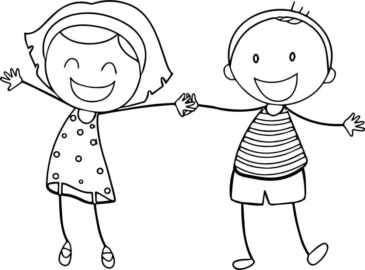 Majestic coloring page girl and boy drawing
