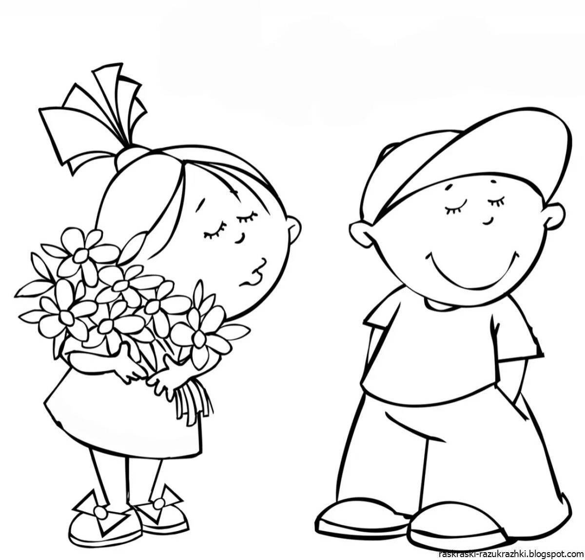 Creative coloring girl and boy drawing