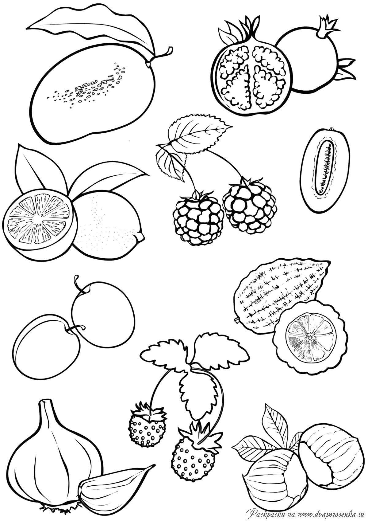 Креативная раскраска фрукты и овощи