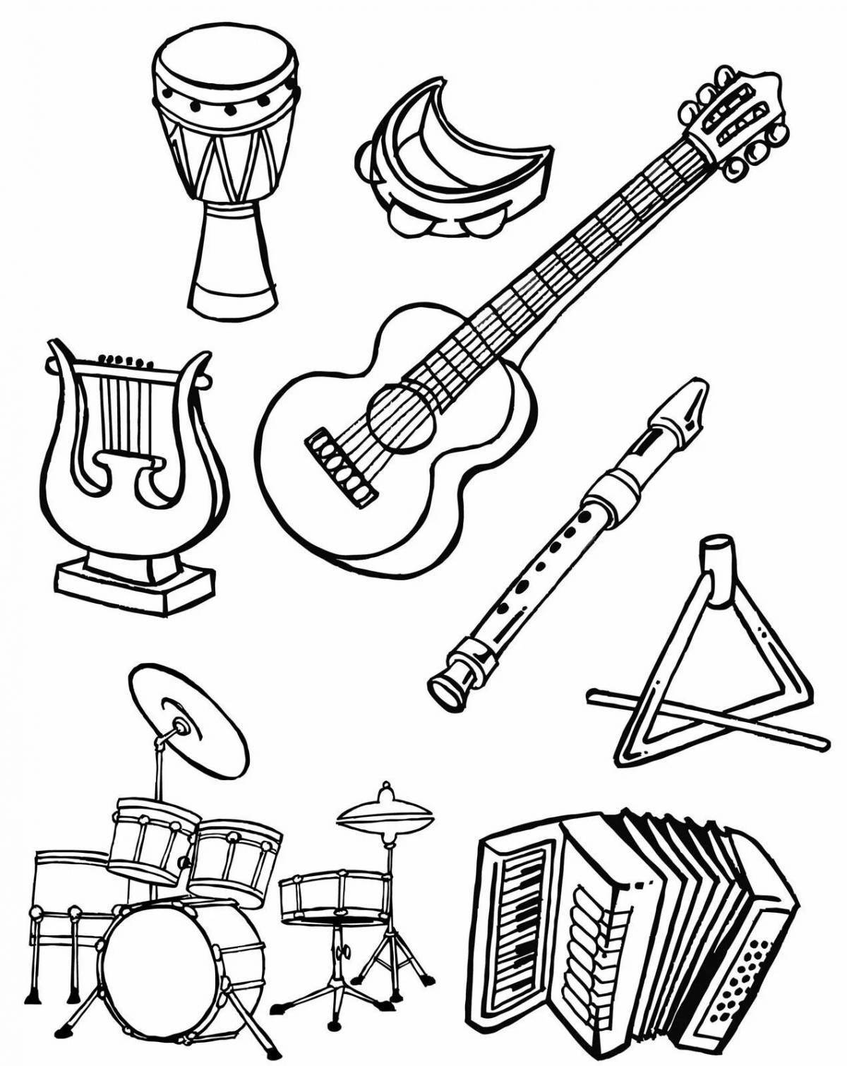 Красочные музыкальные инструменты раскраски для дошкольников