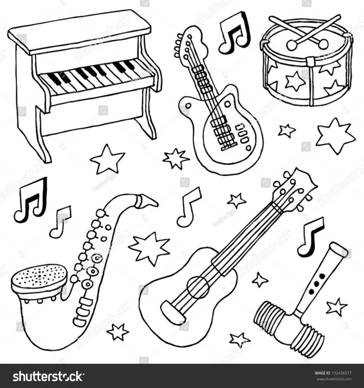 Colorful musical instruments coloring for preschoolers