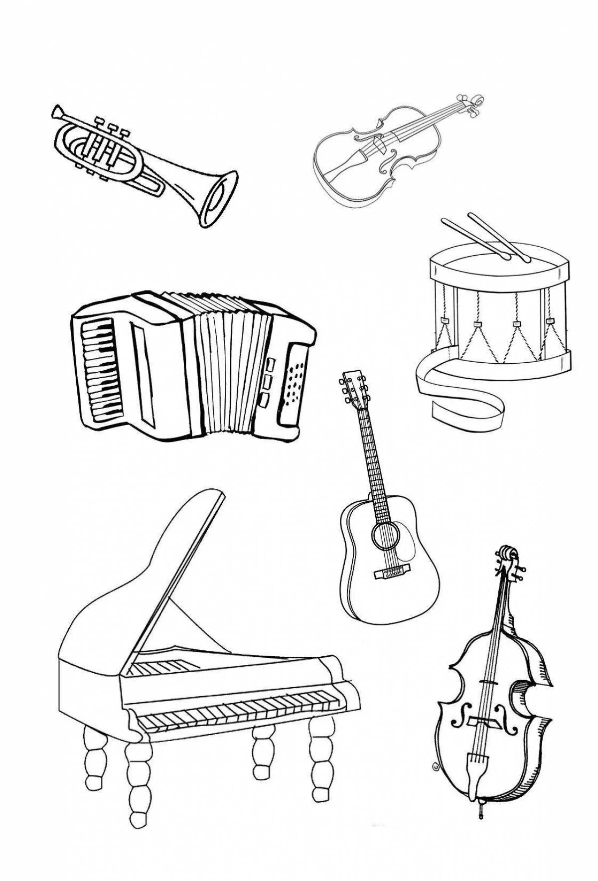 Fun coloring book musical instruments for preschoolers