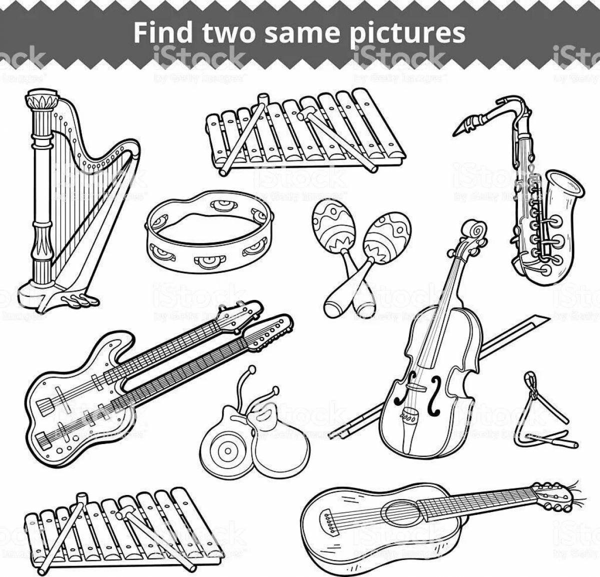 Раскраски с игривыми музыкальными инструментами для дошкольников