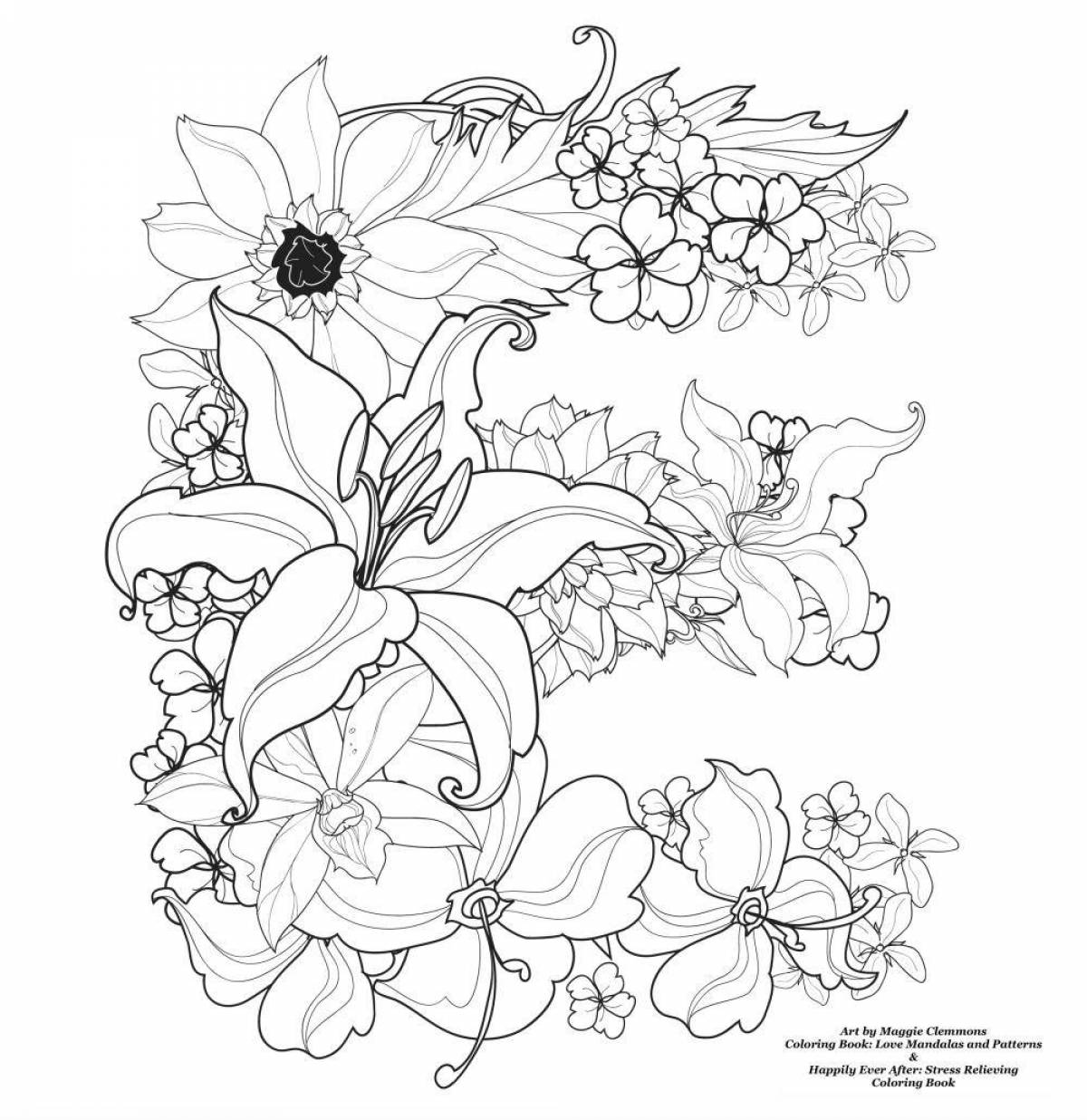 Radiant coloring page красивые и сложные цветы