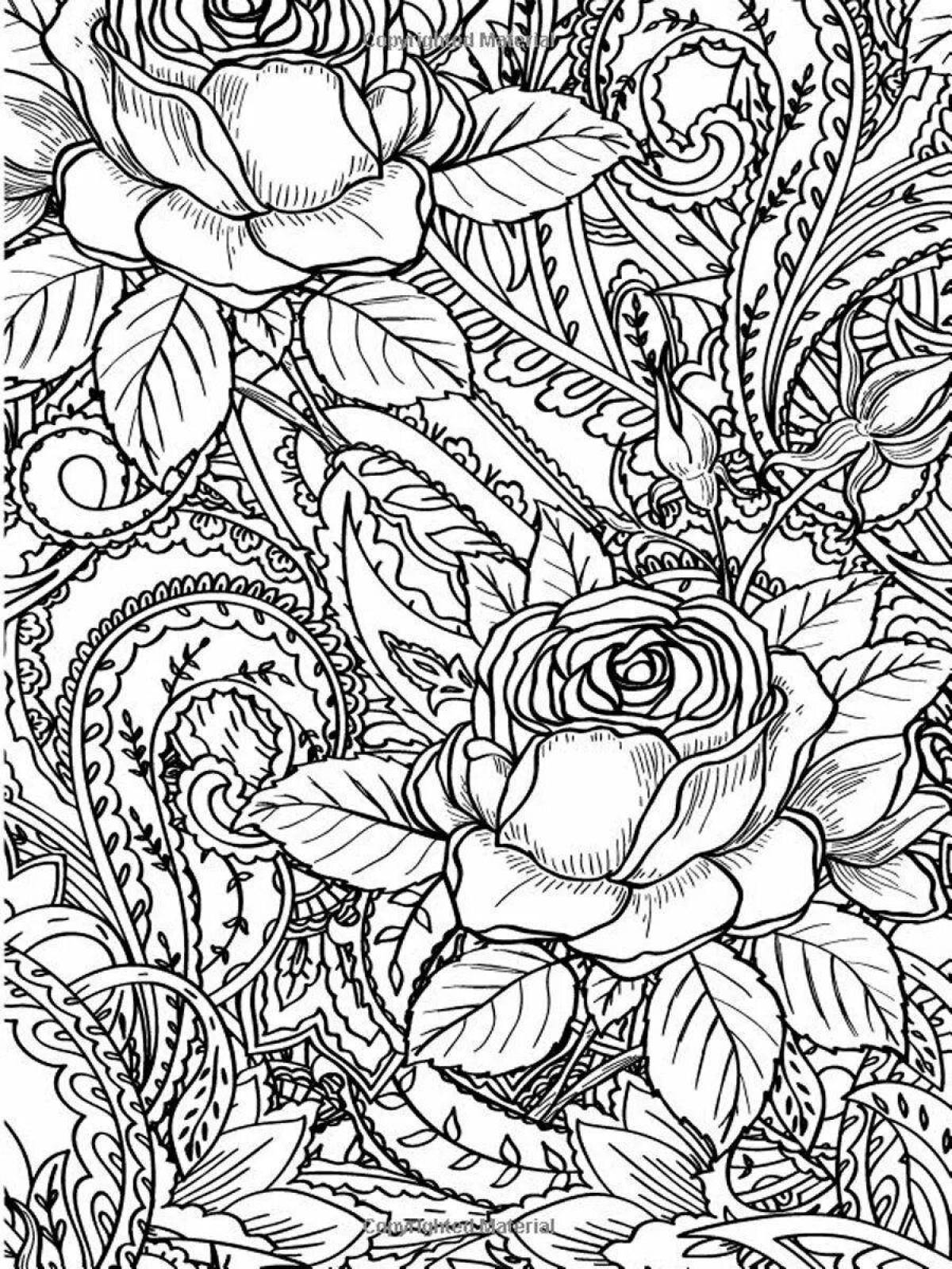 Ornate coloring book beautiful and complex flowers