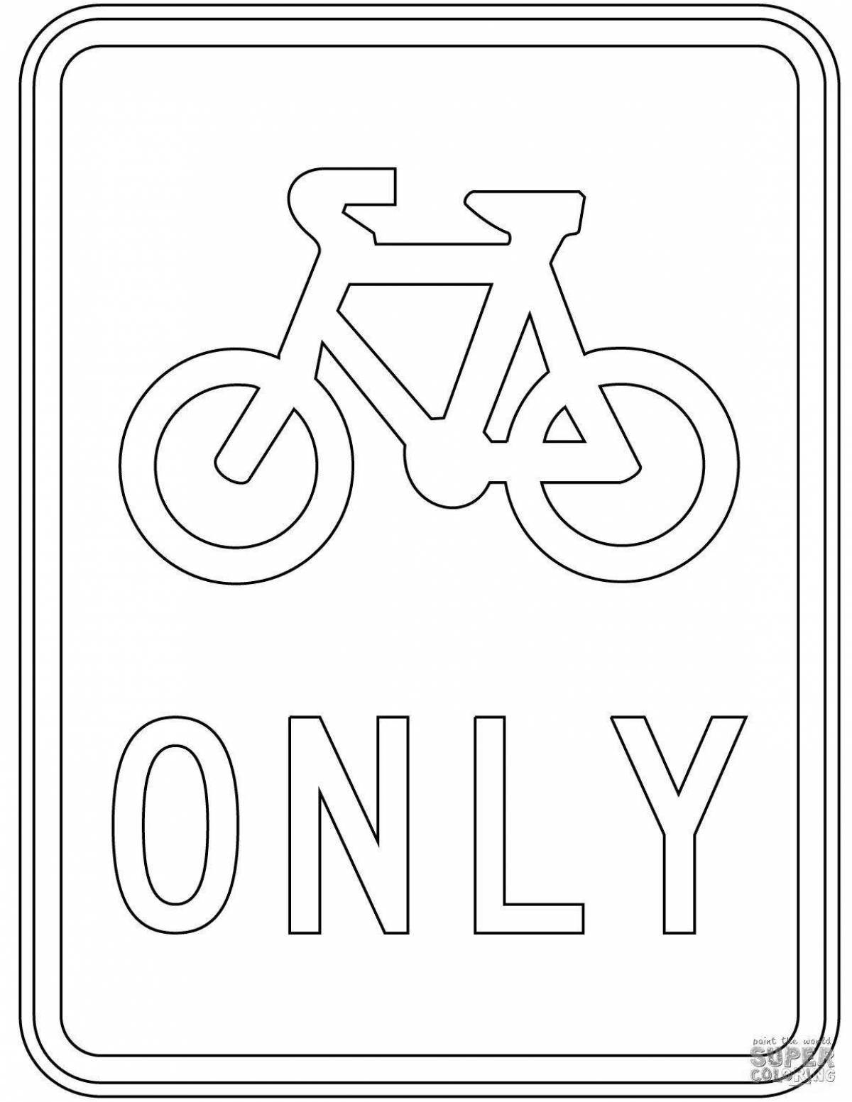 Coloring page shining bike path road sign