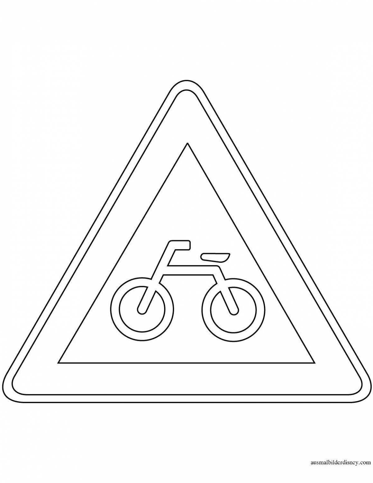 Coloring page shiny bike path road sign