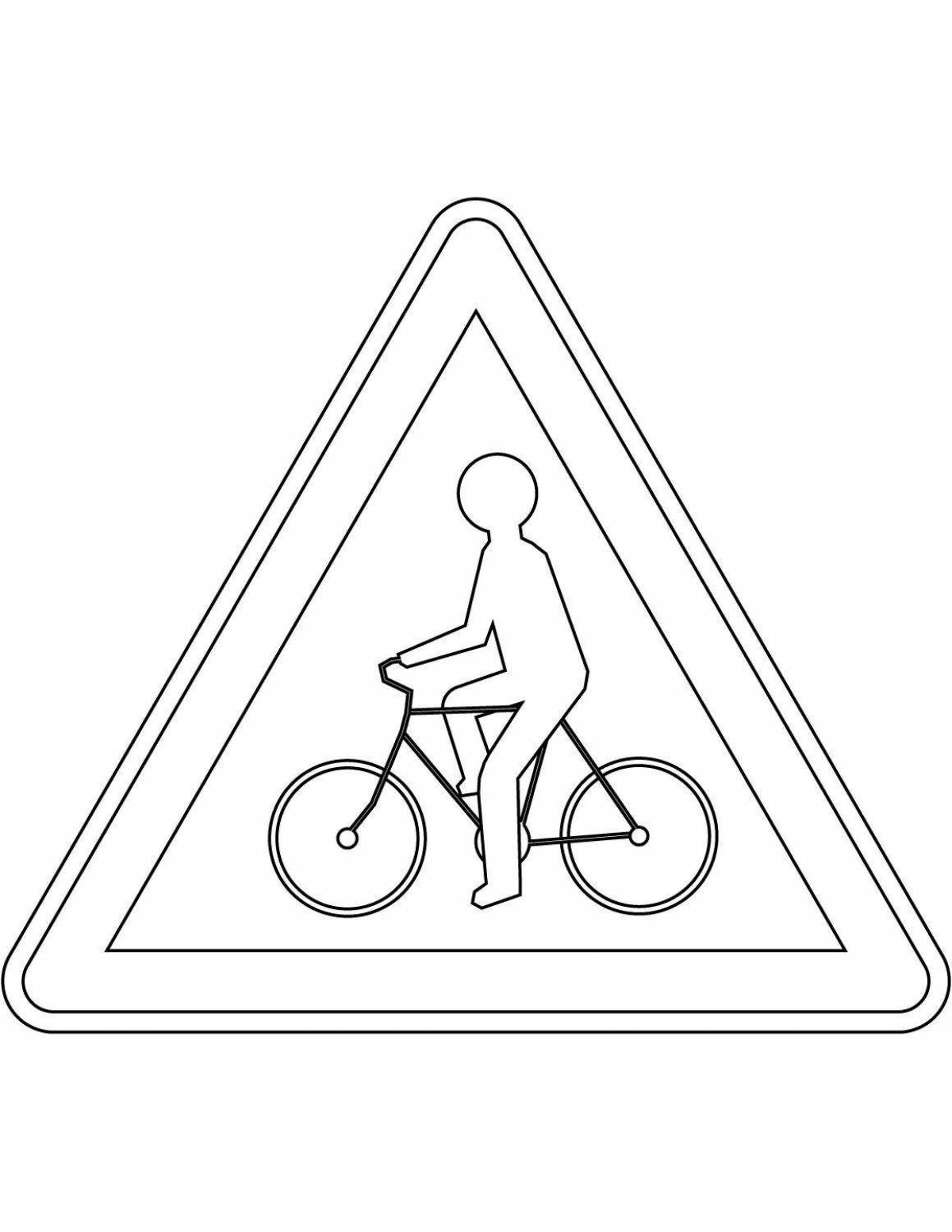 Coloring page road sign grand bike path