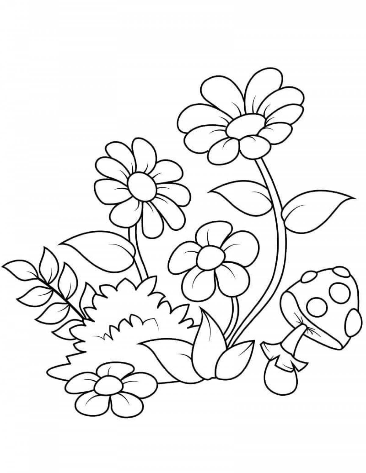 Colorful wild flowers coloring pages for kids