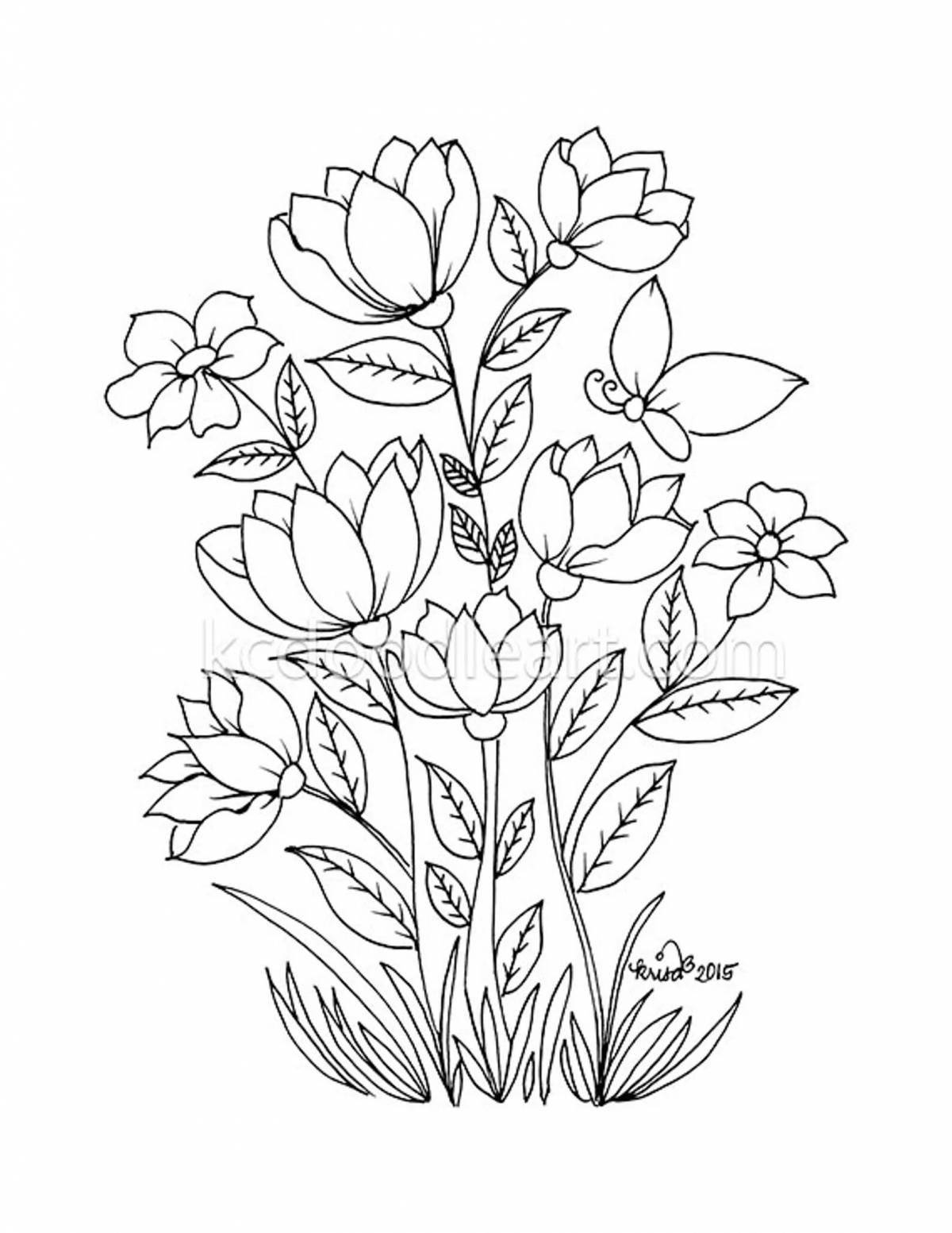 Gorgeous wild flowers coloring book for kids