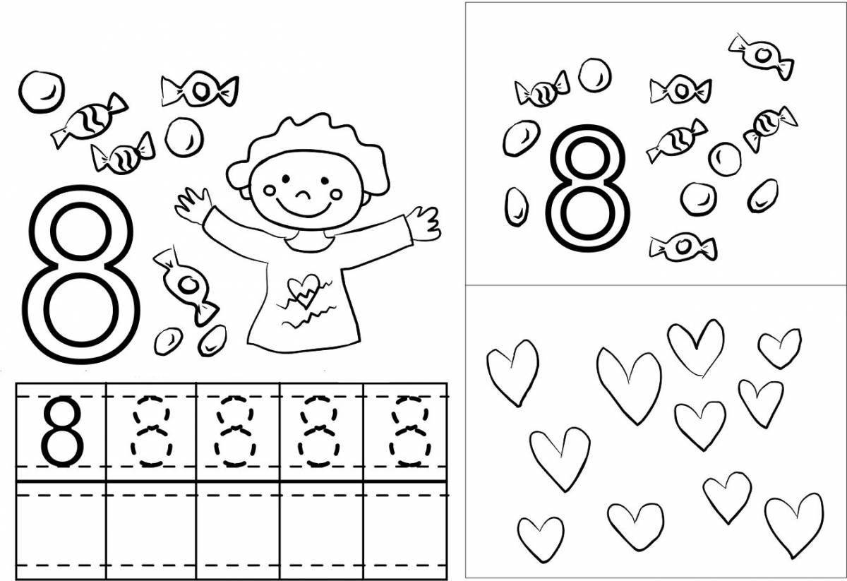 Colorful number 8 coloring for preschoolers