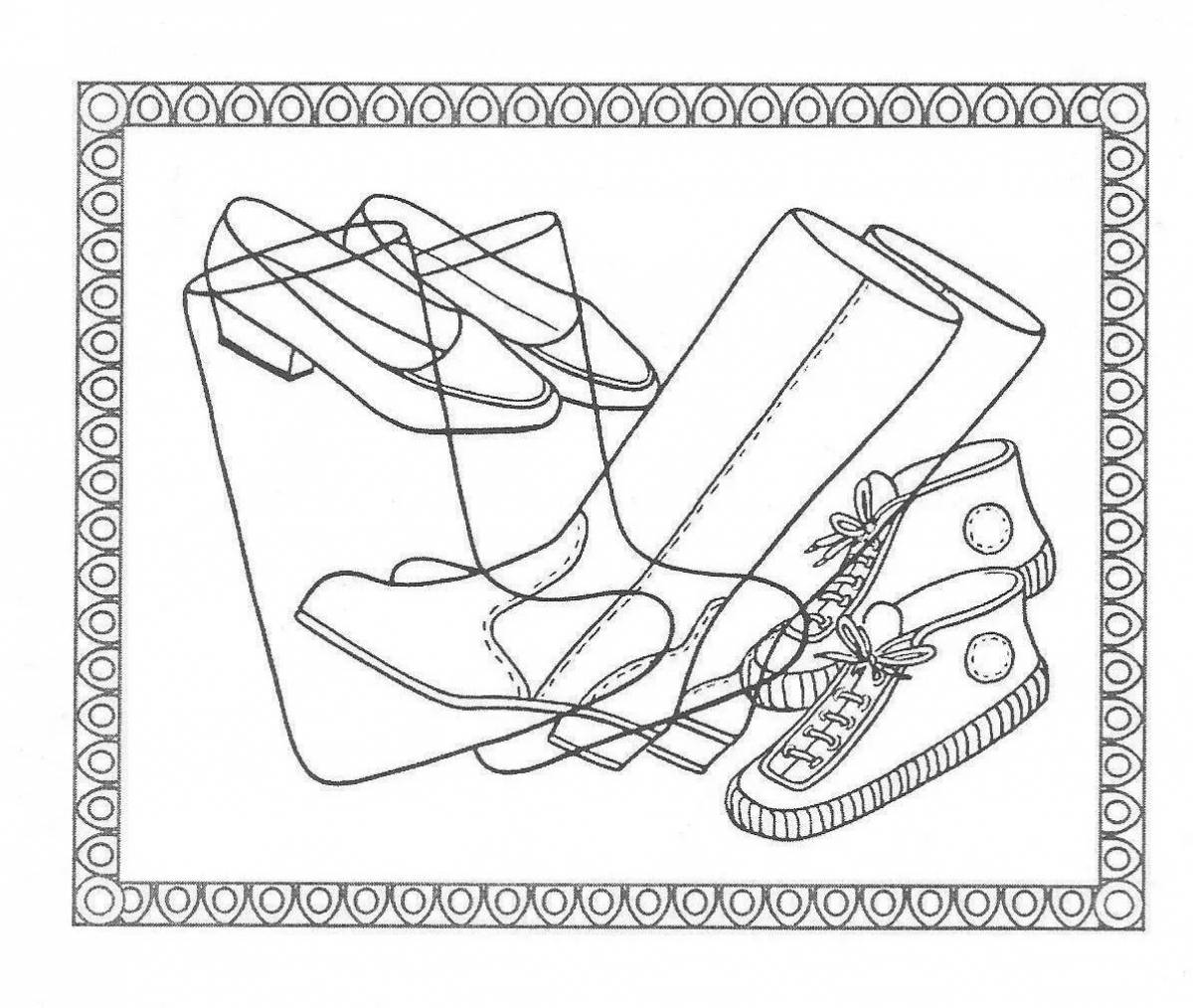 A fascinating coloring book for children types of shoes