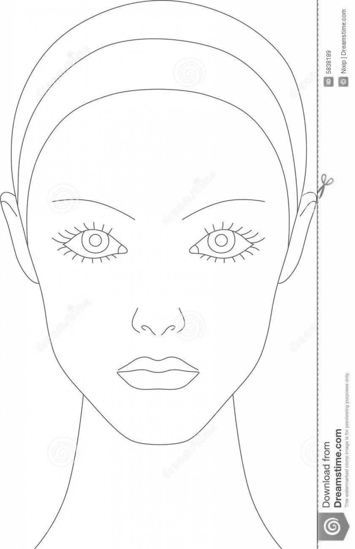 Glowing makeup female face coloring page