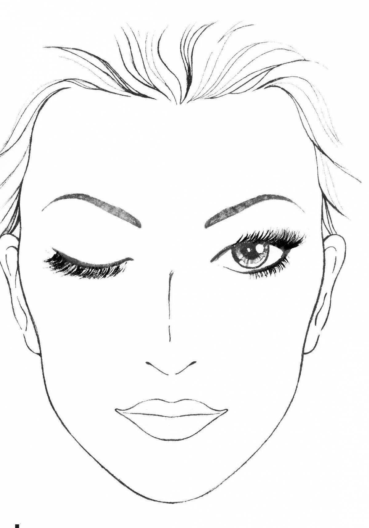 Блестящий макияж женское лицо раскраски страница