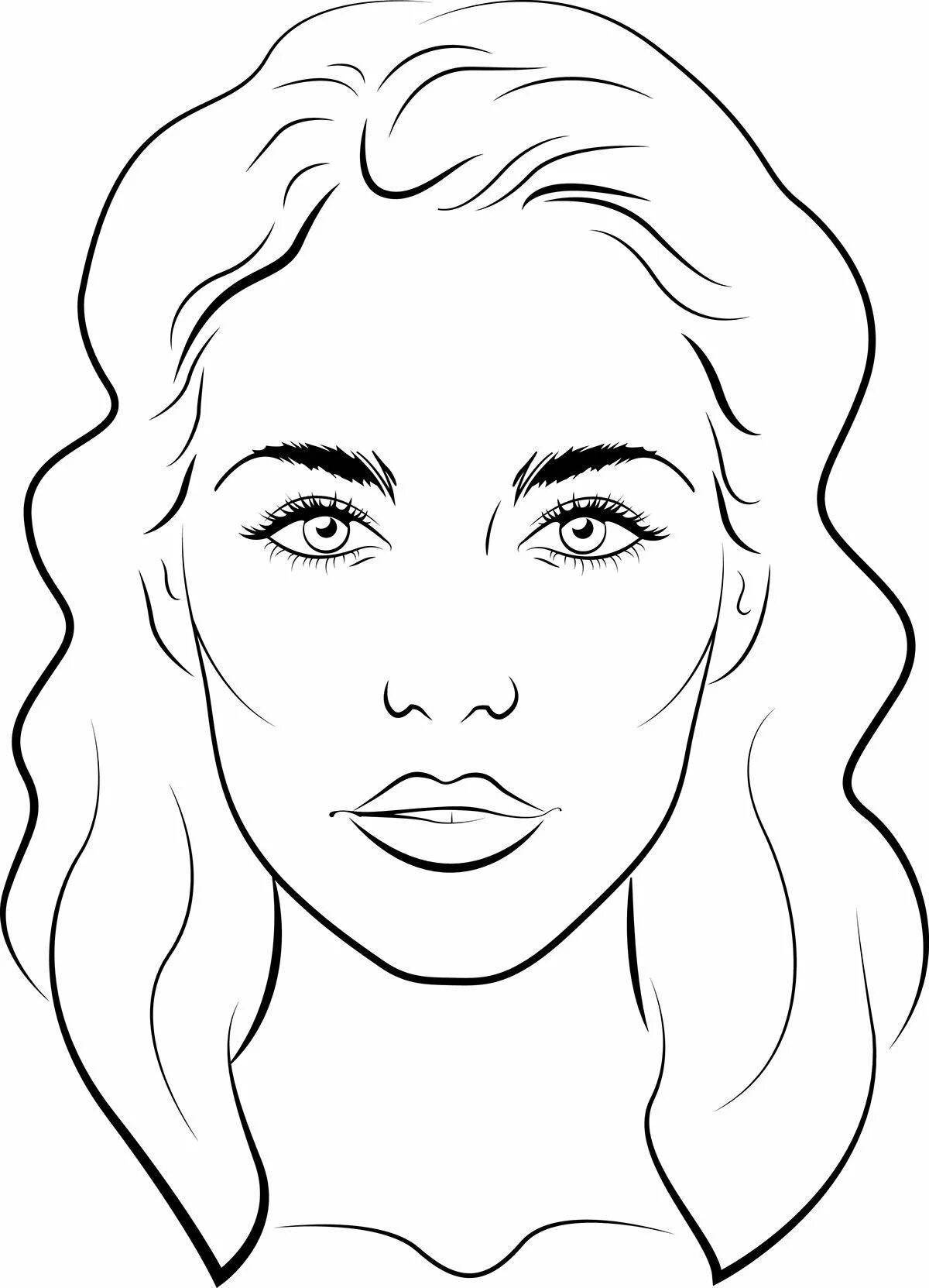 Coloring page of a woman's face with bright makeup