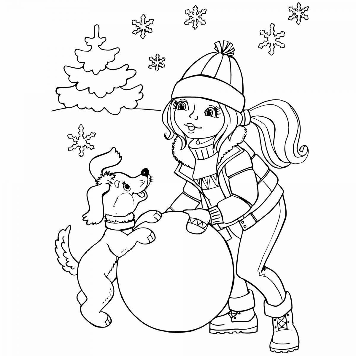 Animated winter coloring book for children 6-7 years old