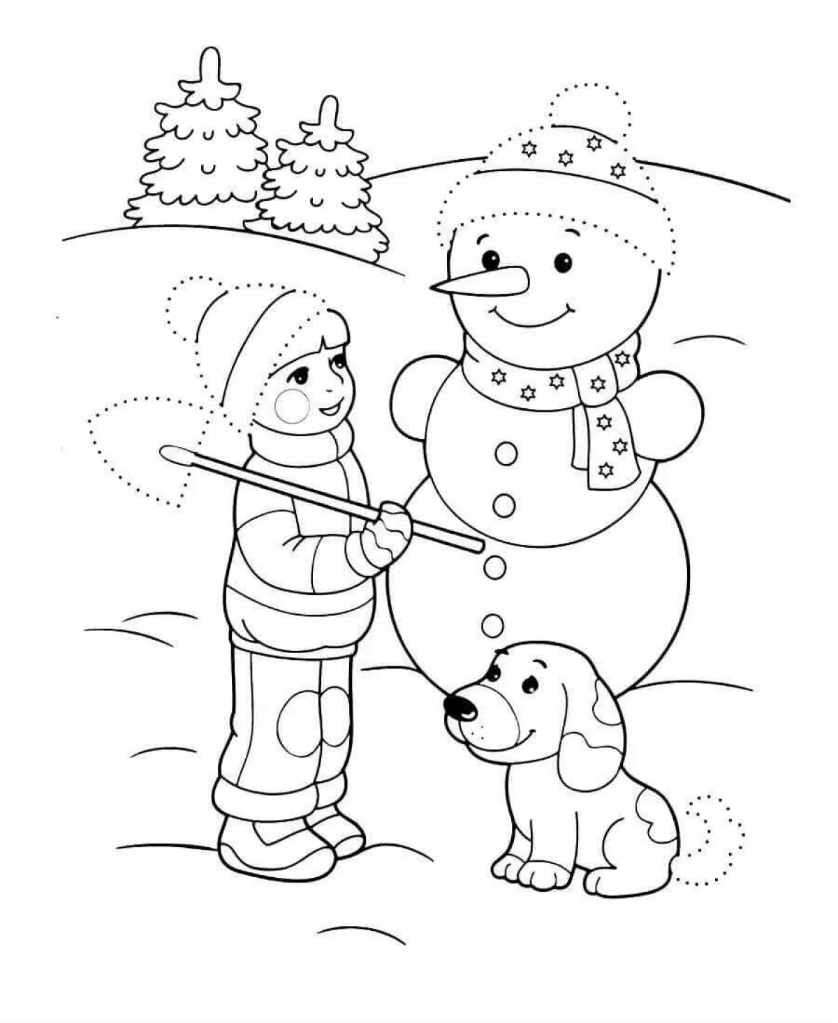 Funny winter coloring book for kids 6-7 years old