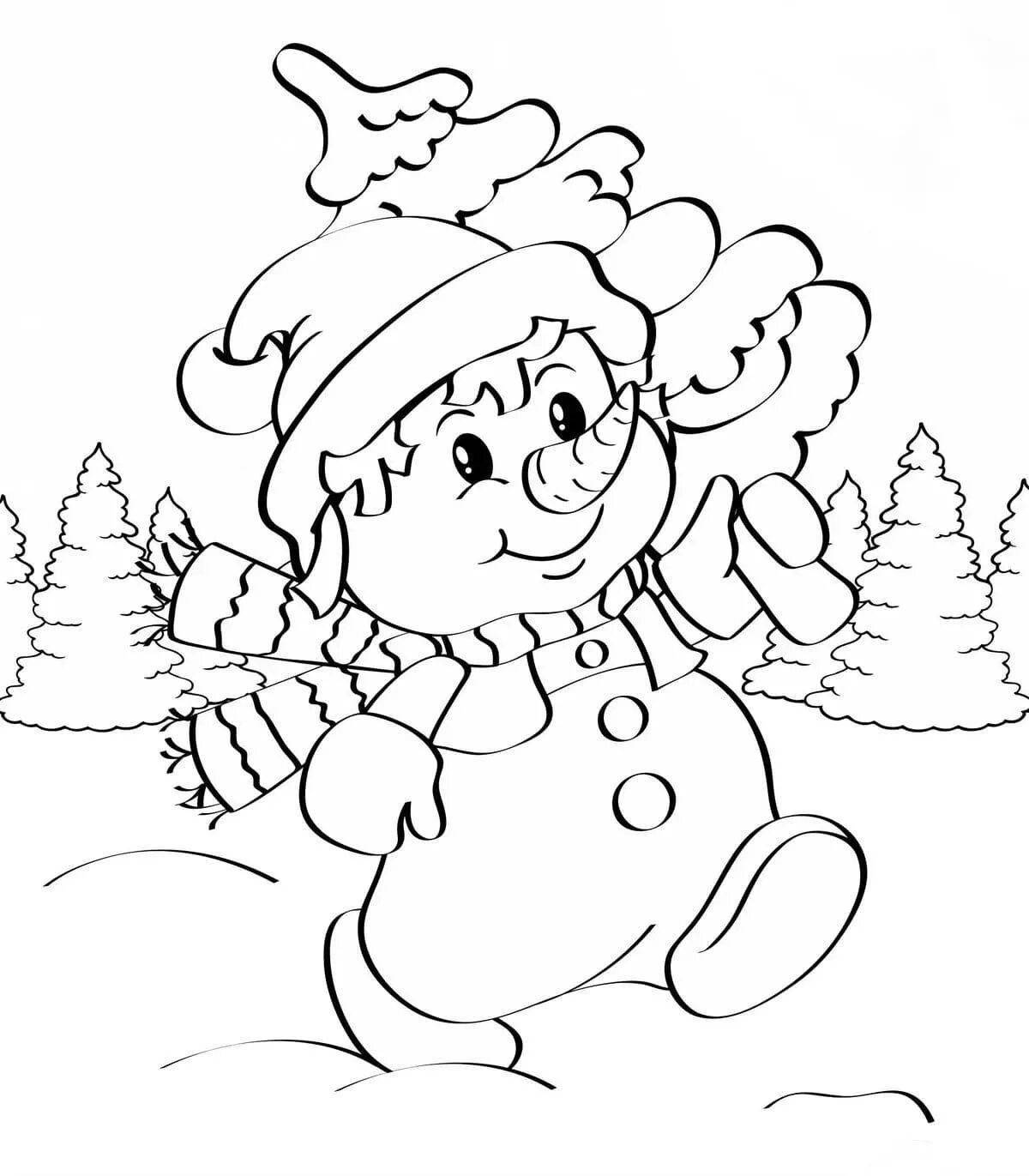 Humorous coloring book snowman for children 5 years old