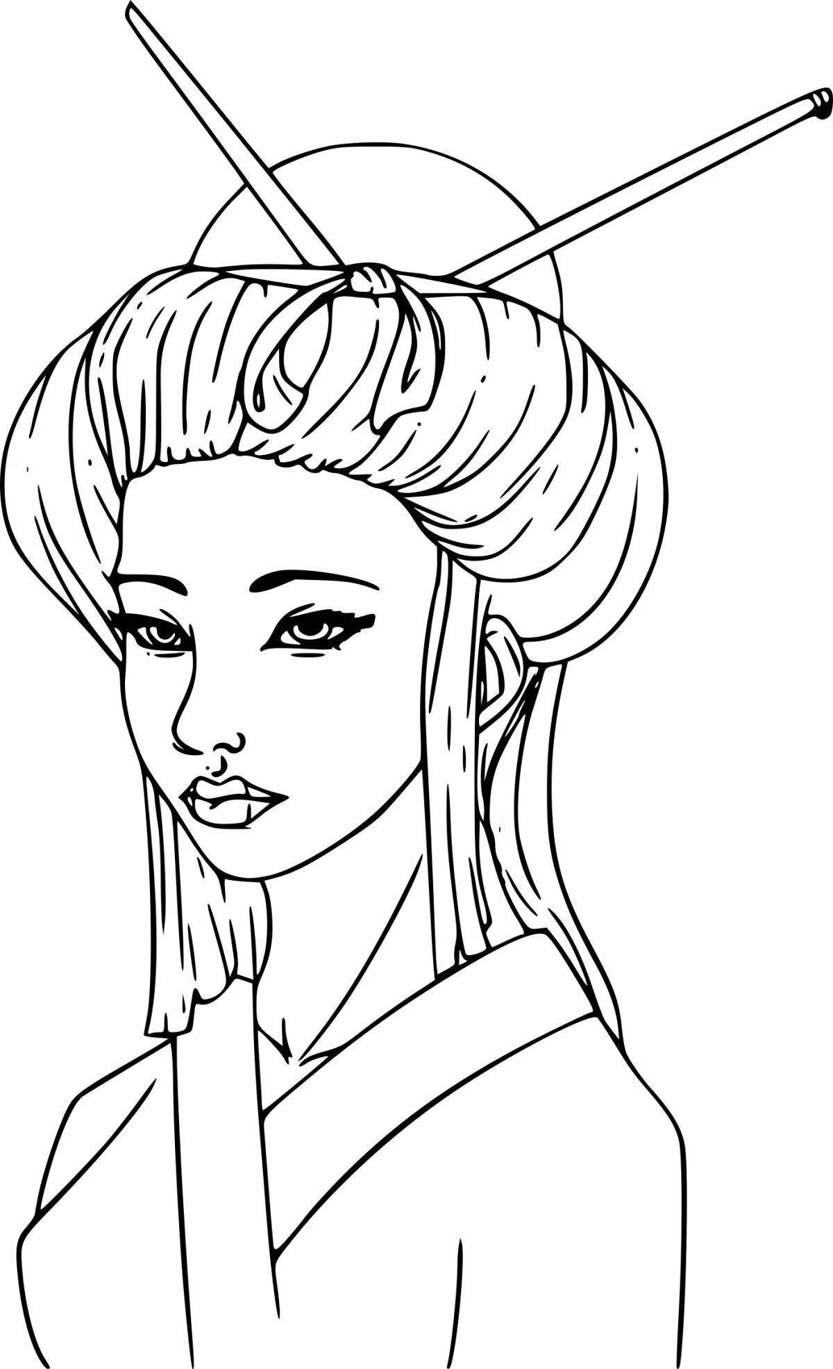 Милая японская девочка-раскраска