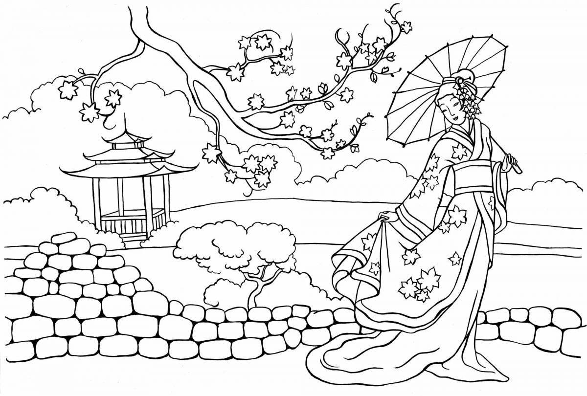 Coloring page funny japanese girl