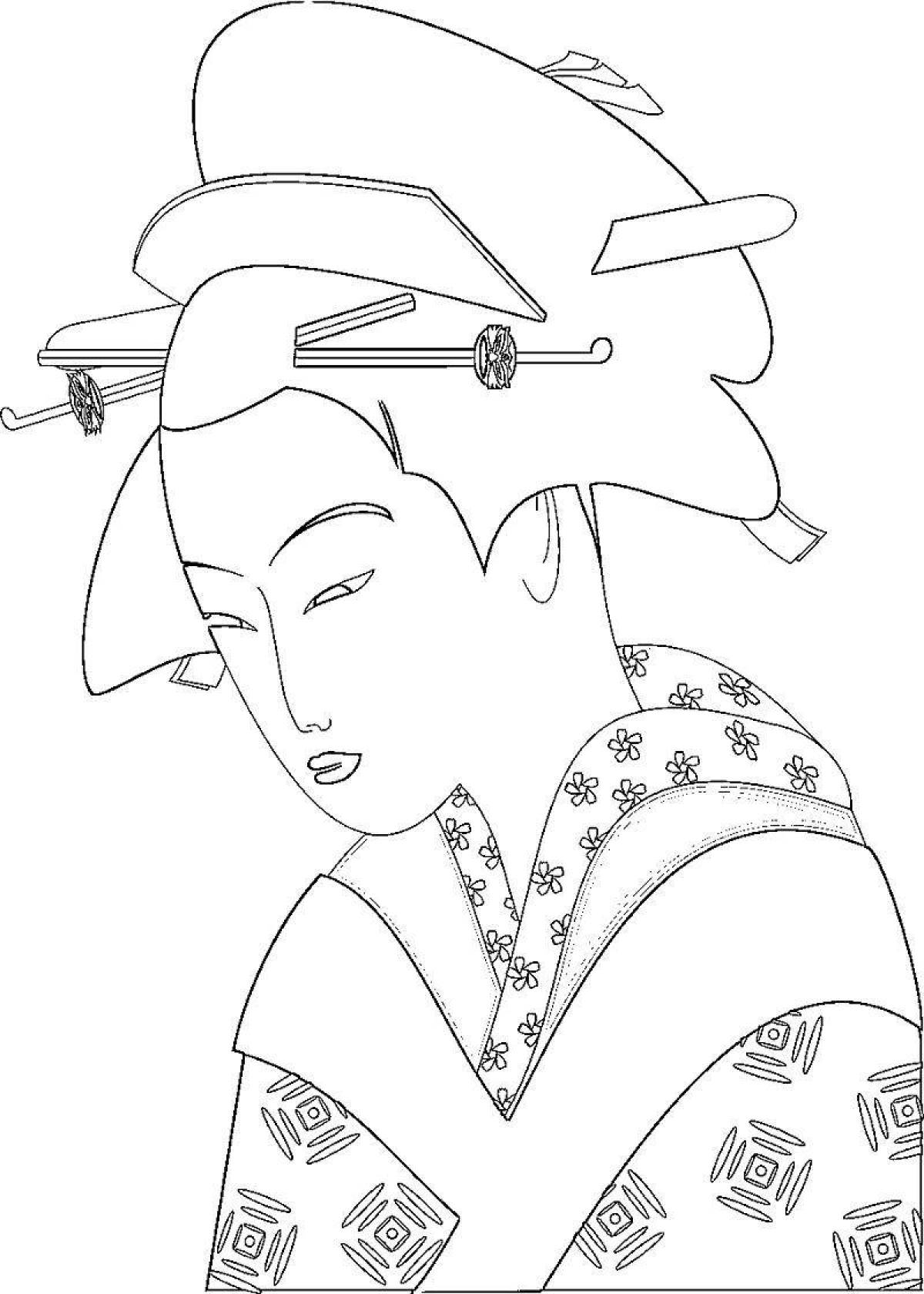 Coloring book glittering japanese girl
