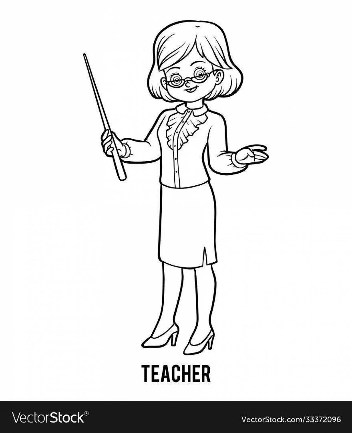 Cartoon teacher at the blackboard with a pointer