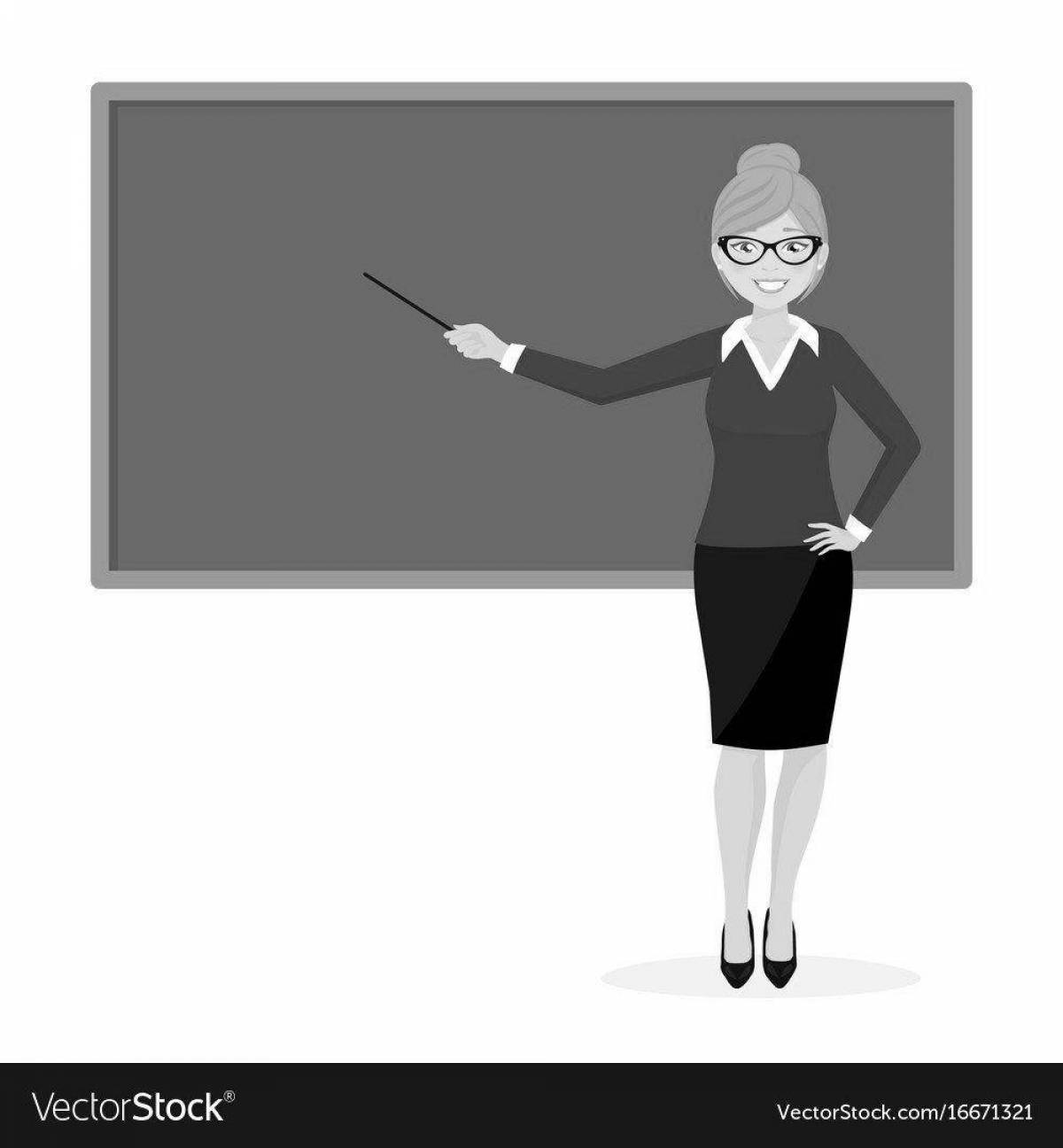 Animation teacher at the blackboard with a pointer