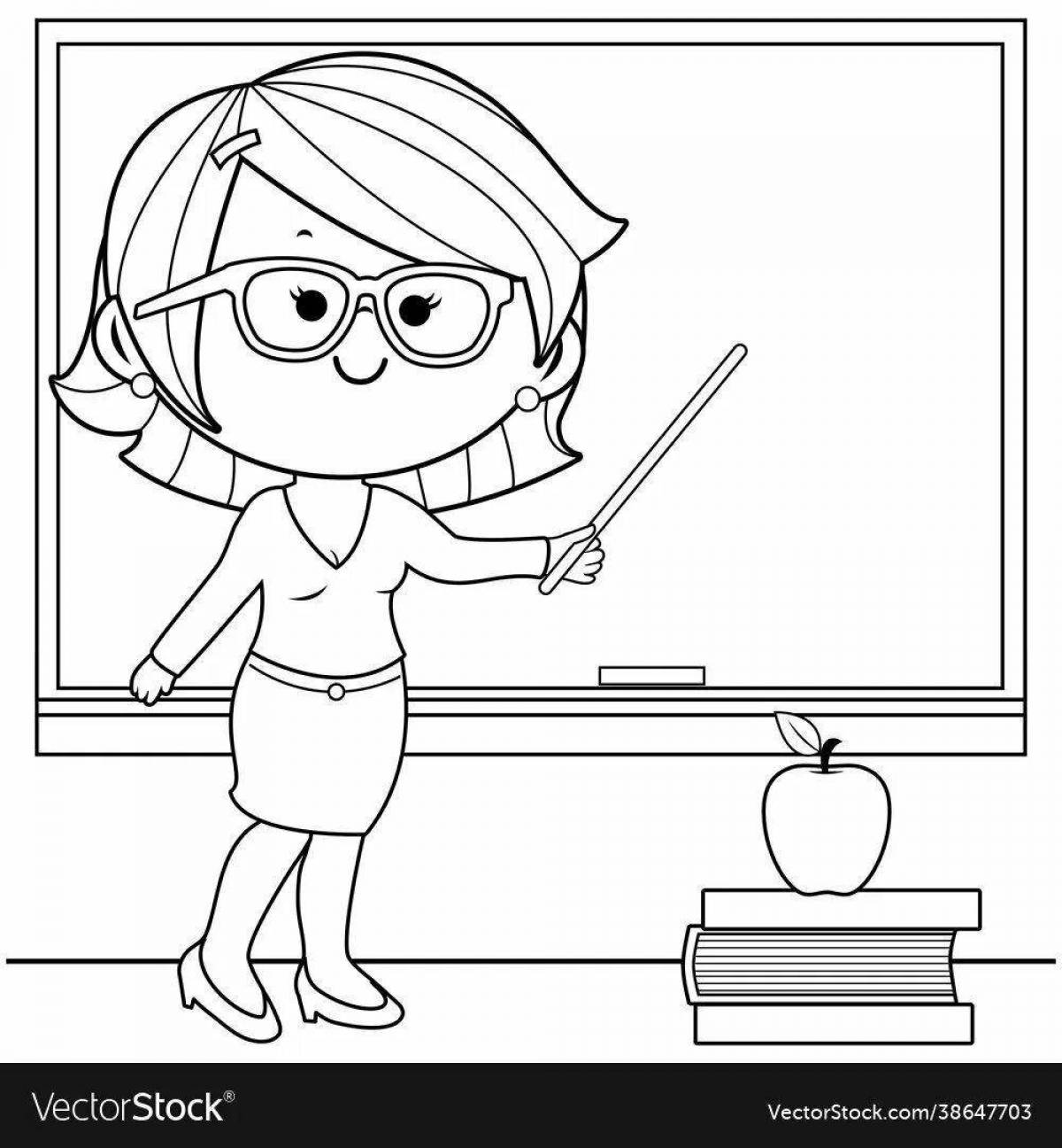 Teacher at blackboard with pointer #11
