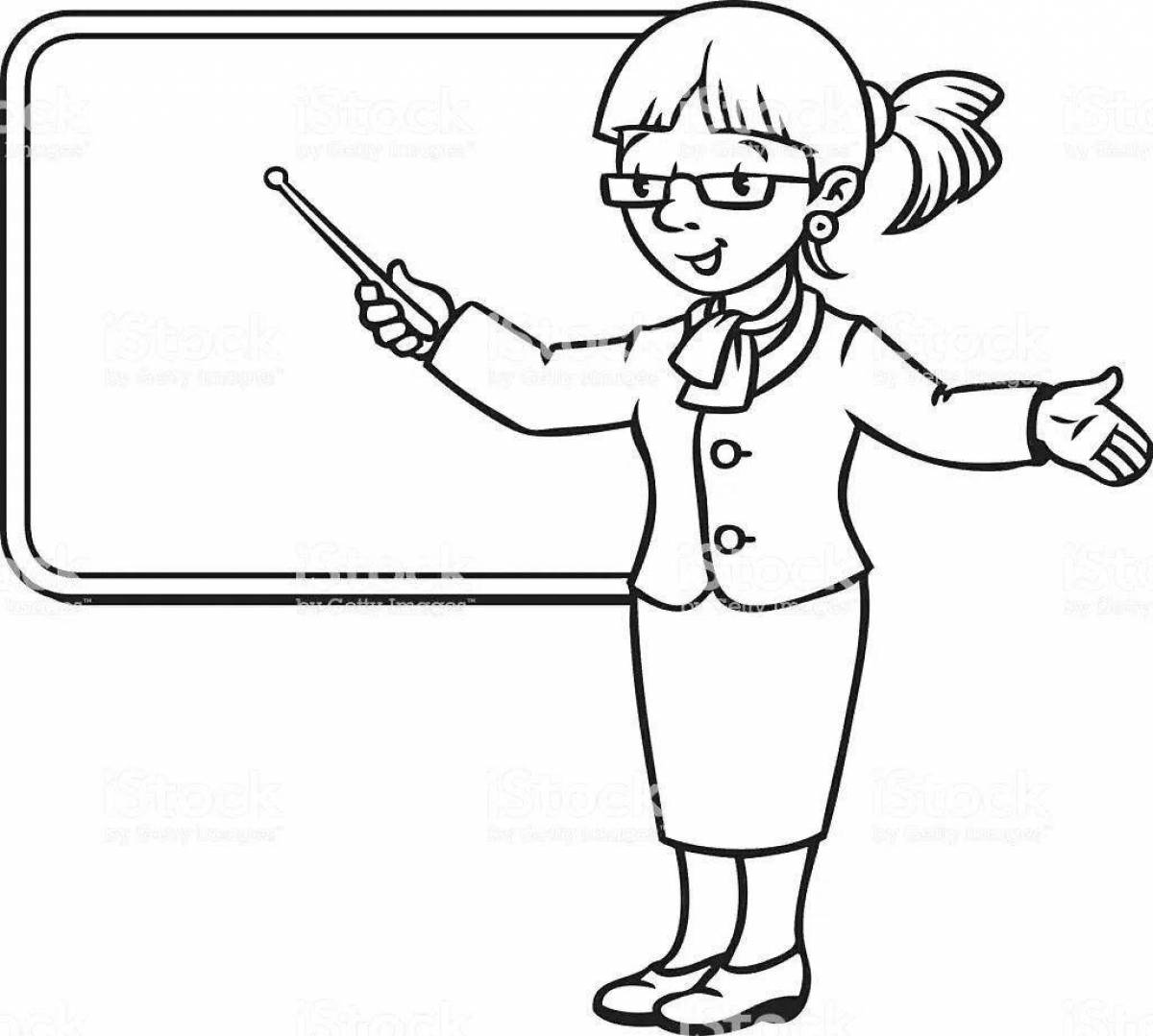 Teacher at blackboard with pointer #17