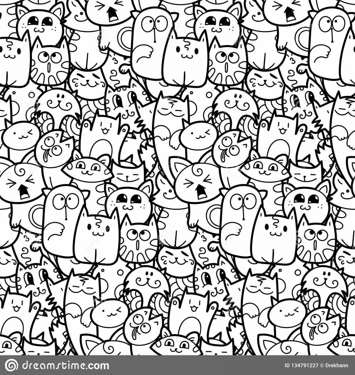 Playful many cats on one page