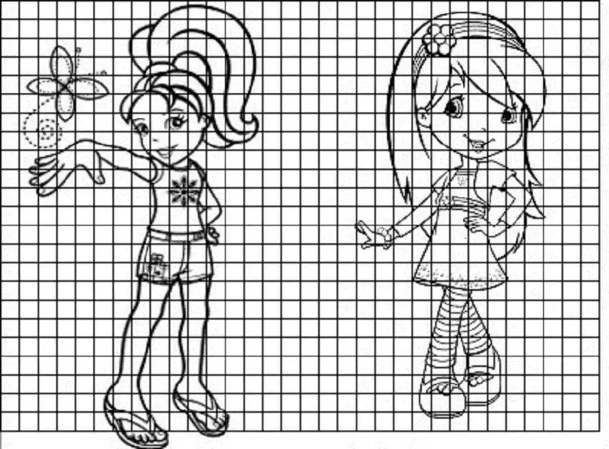 Playful pixel by cell coloring page for girls