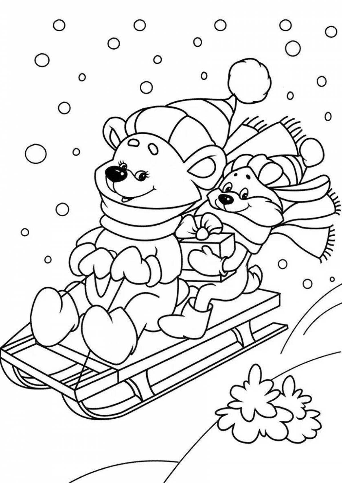 Coloring book snowy winter