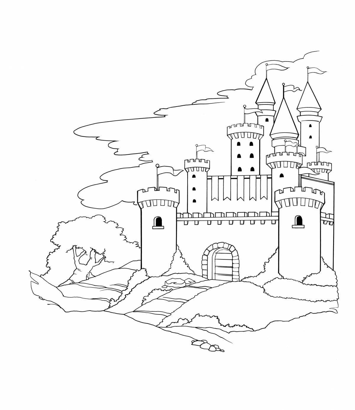 Shiny old castle coloring book for 4th grade