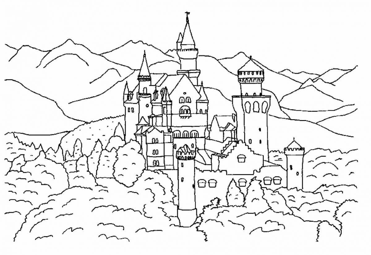 Bright coloring old castle for 4th grade