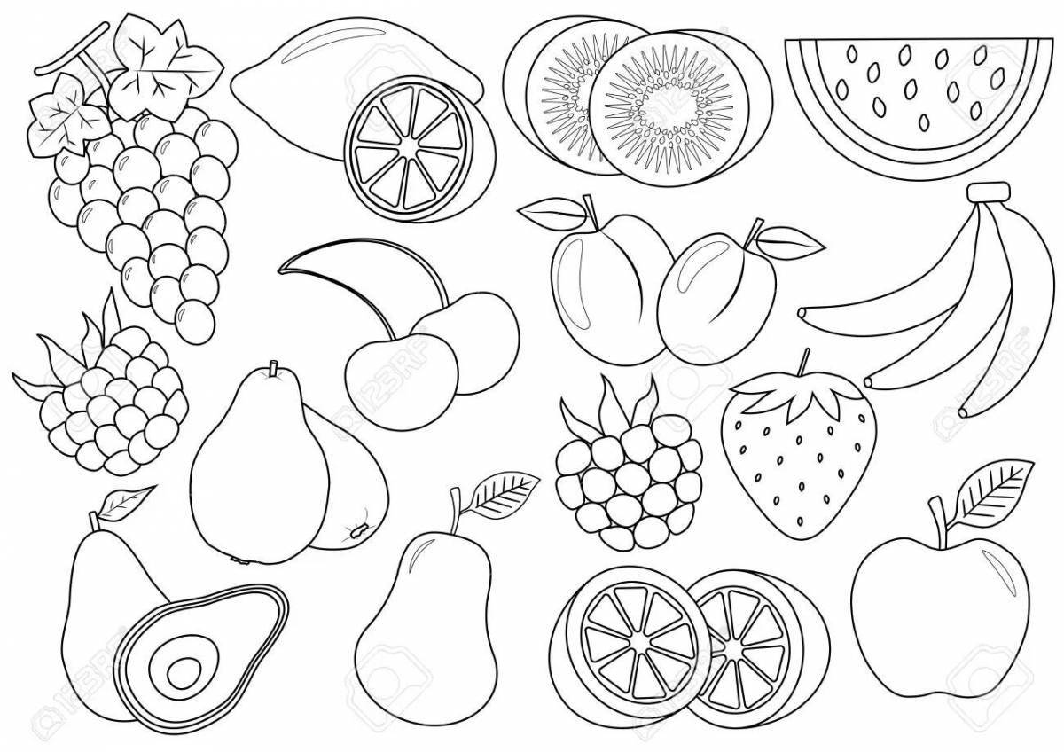 Colourful fruit and berry coloring book for girls