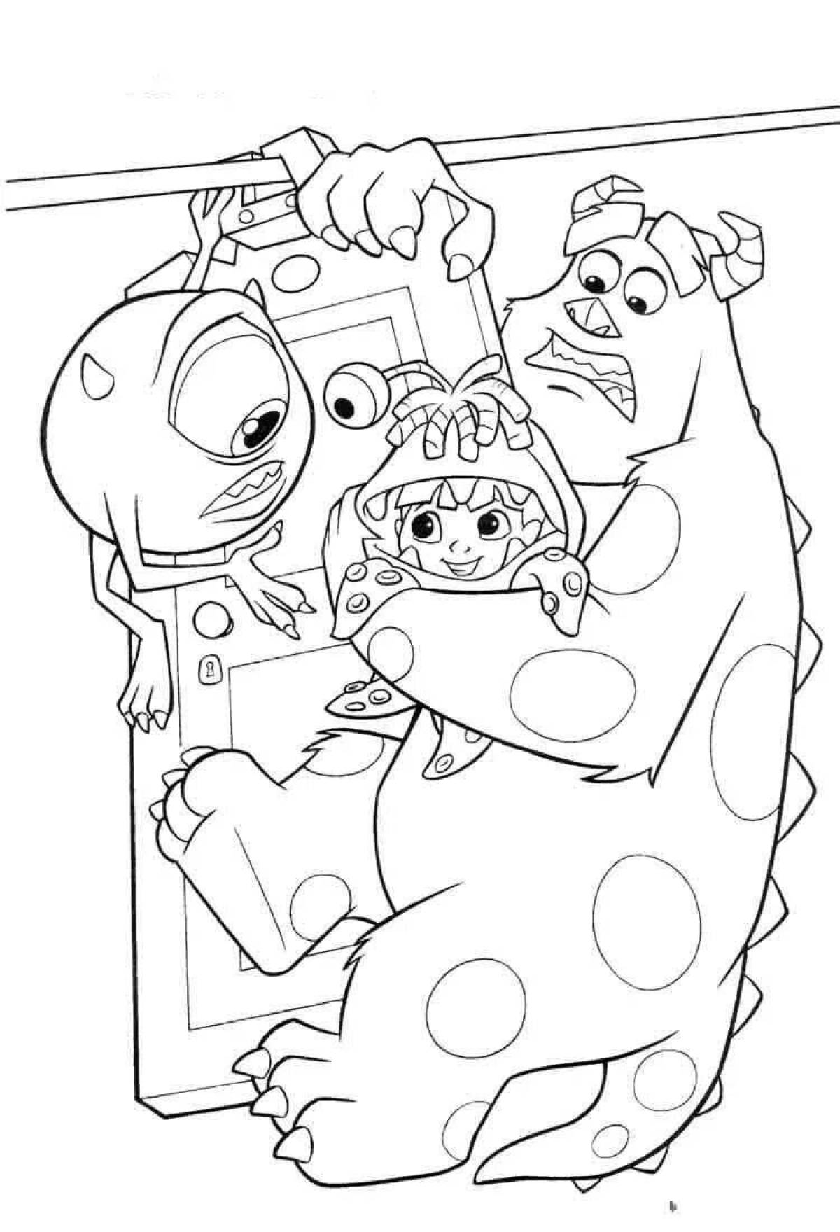 Coloring page of vibrant monsters corporation for kids