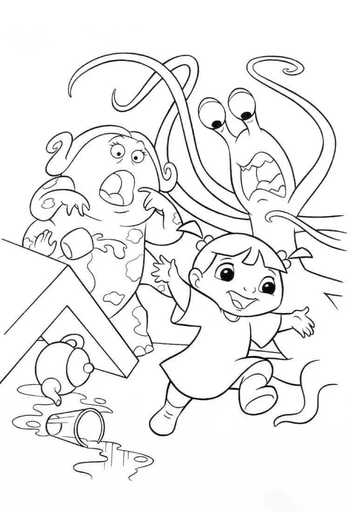 Photo Coloring book magical monsters corporation for kids