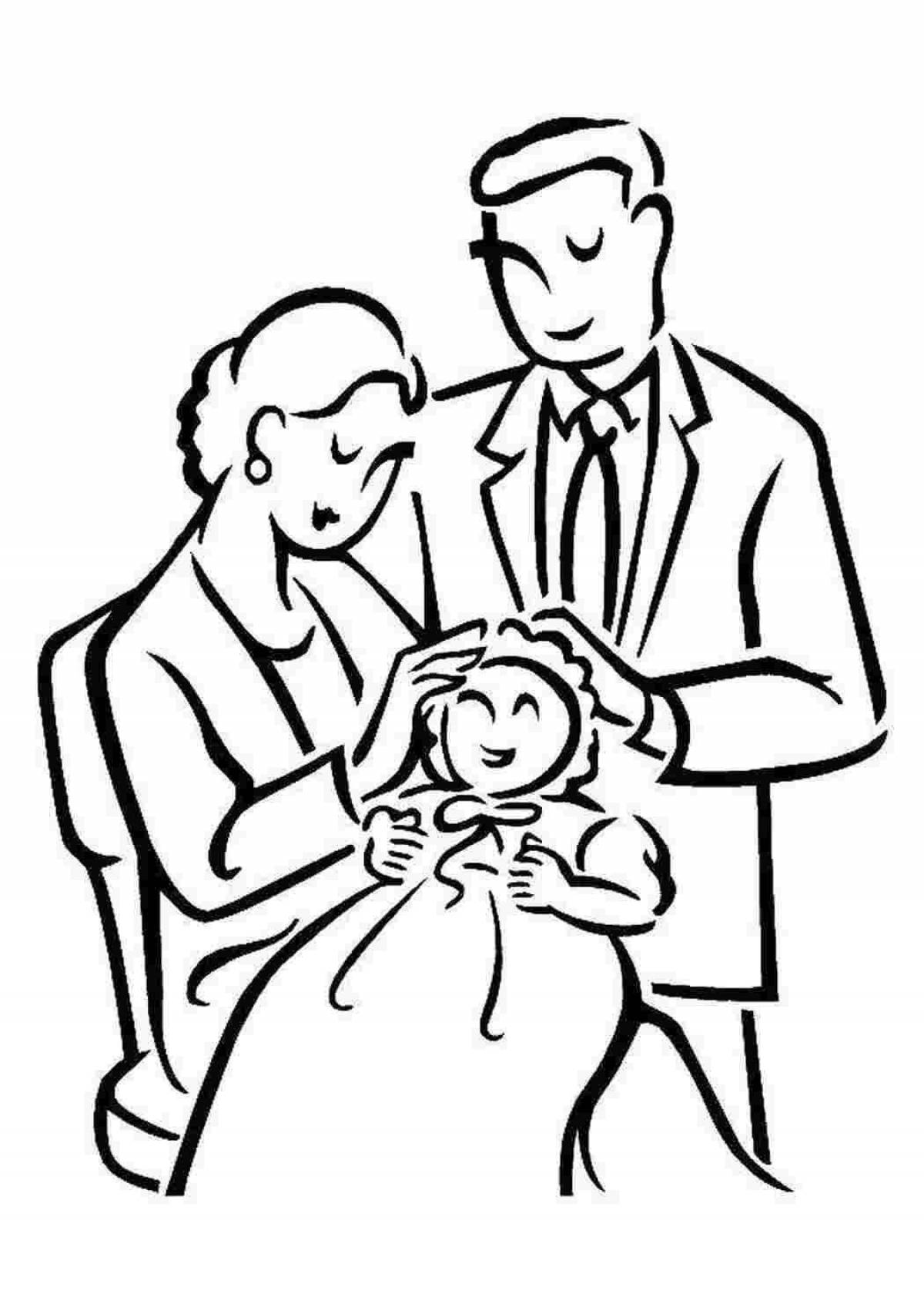 Radiant coloring page mom and dad for kids