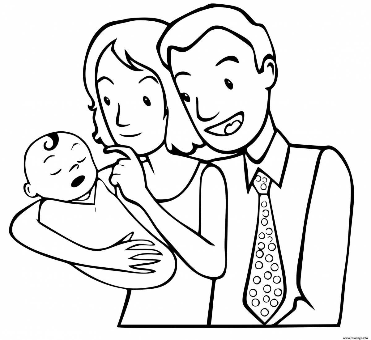 Serene mom and dad coloring book for kids
