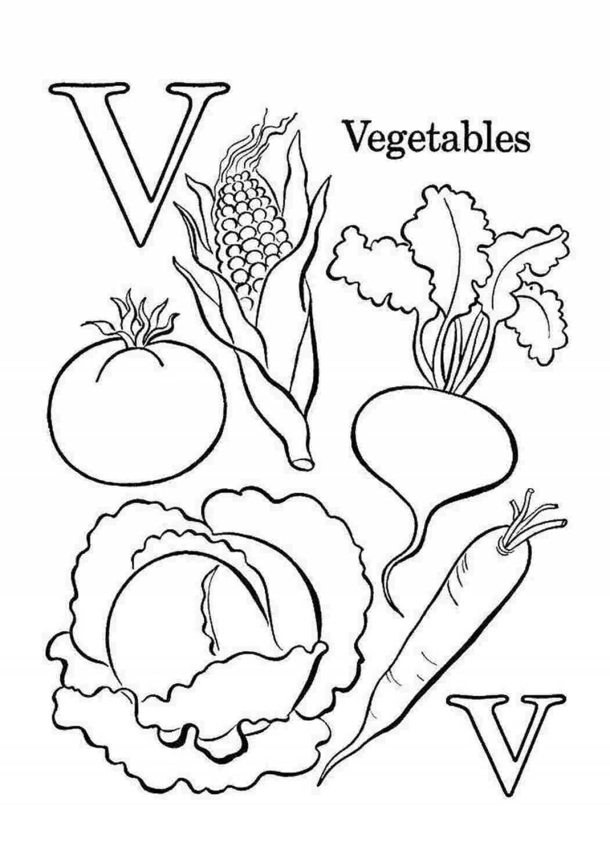 Bright vegetable coloring book for kids