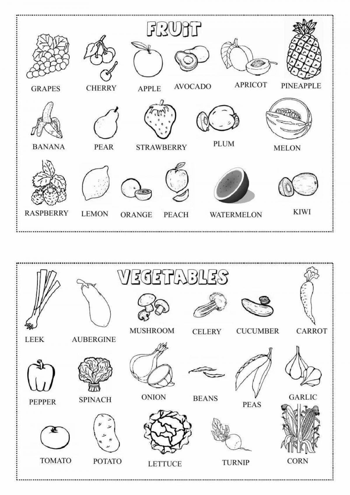 Attractive vegetable coloring book for kids