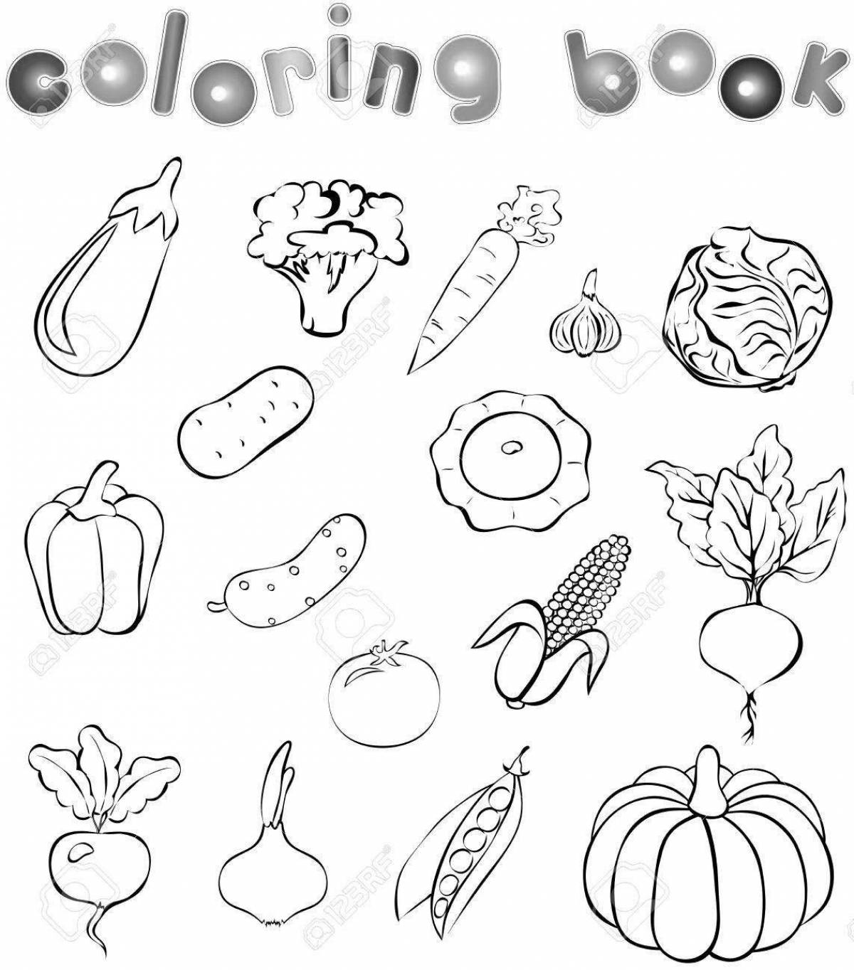 Adorable vegetable coloring book for kids