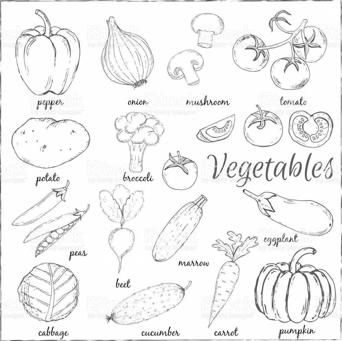 Inspirational vegetable coloring book for kids