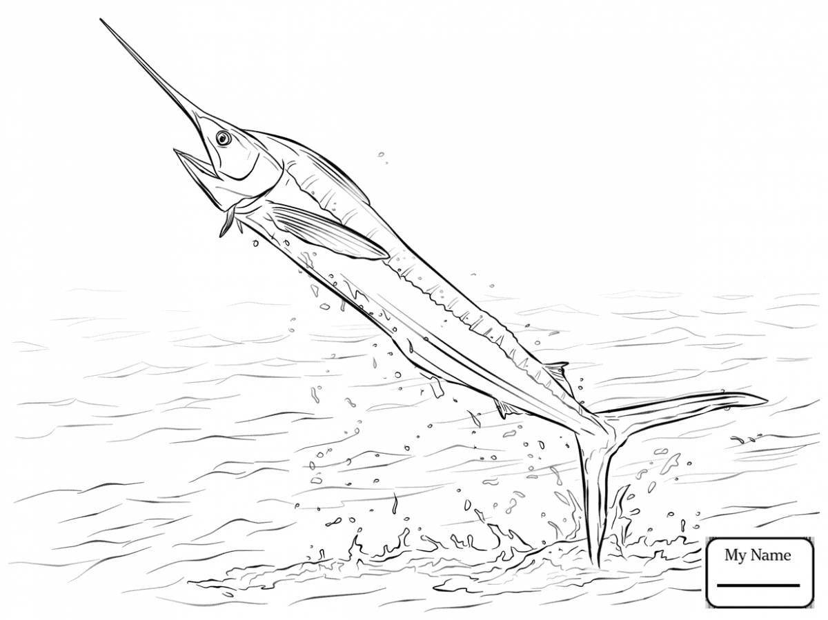 Colorful fish sword coloring page for kids