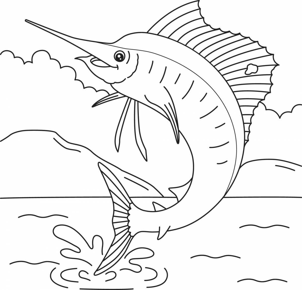 Adorable swordfish coloring book for kids
