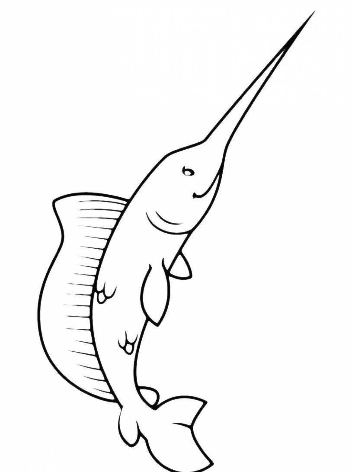 Exquisite fish sword coloring page for kids